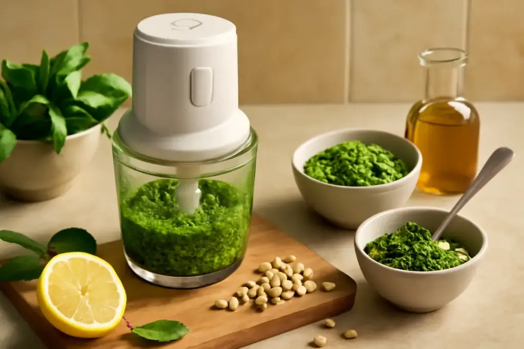 Mini tritatutto elettrico per salse e pesto: la funzione che permette di ottenere texture perfette anche con erbe delicate